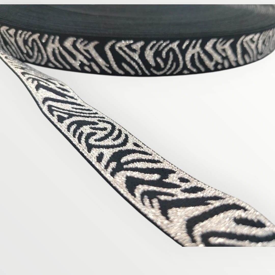 Fancy Elastic - (25mm) - Zebra Print Lurex - Black/Gold Lurex – Trims n ...