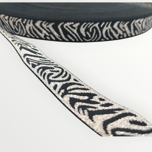 Fancy Elastic - (25mm) - Zebra Print Lurex - Black/Gold Lurex