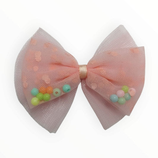 Netted Organza Bow with Beads - 70 x 55mm