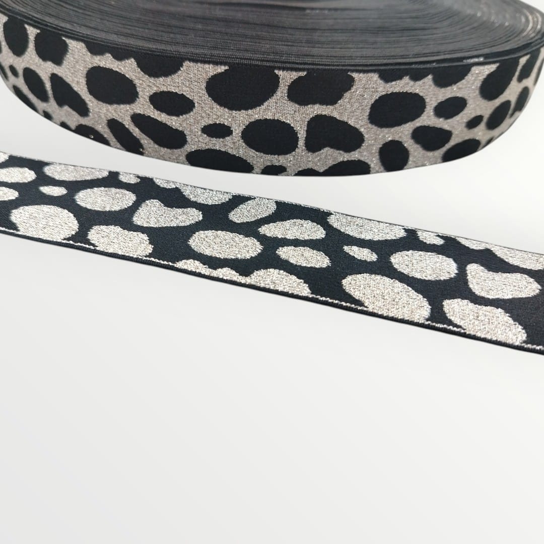 Fancy Elastic - Lurex Leopard Print - (40mm) - Black/Gold Lurex