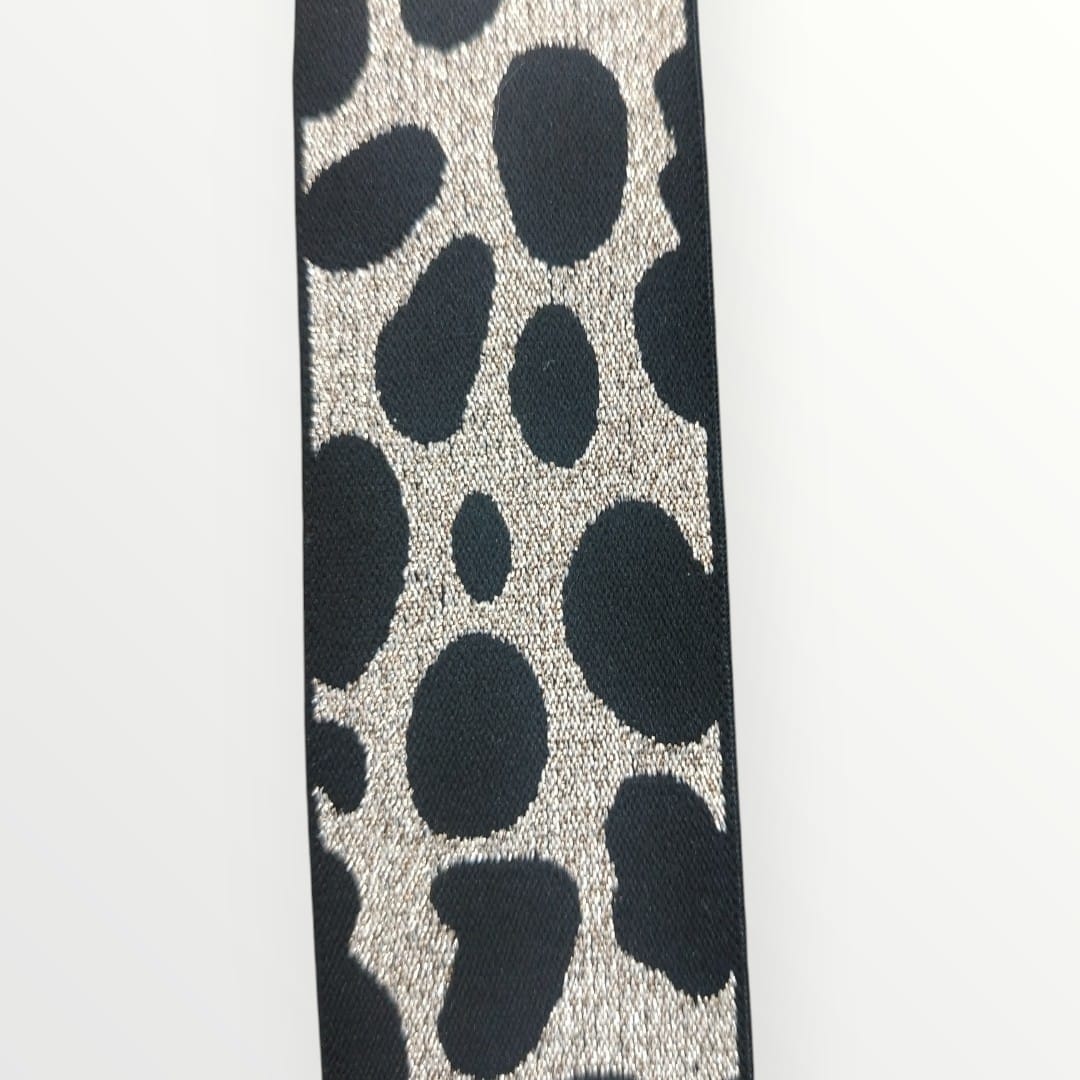 Fancy Elastic - Lurex Leopard Print - (40mm) - Black/Gold Lurex