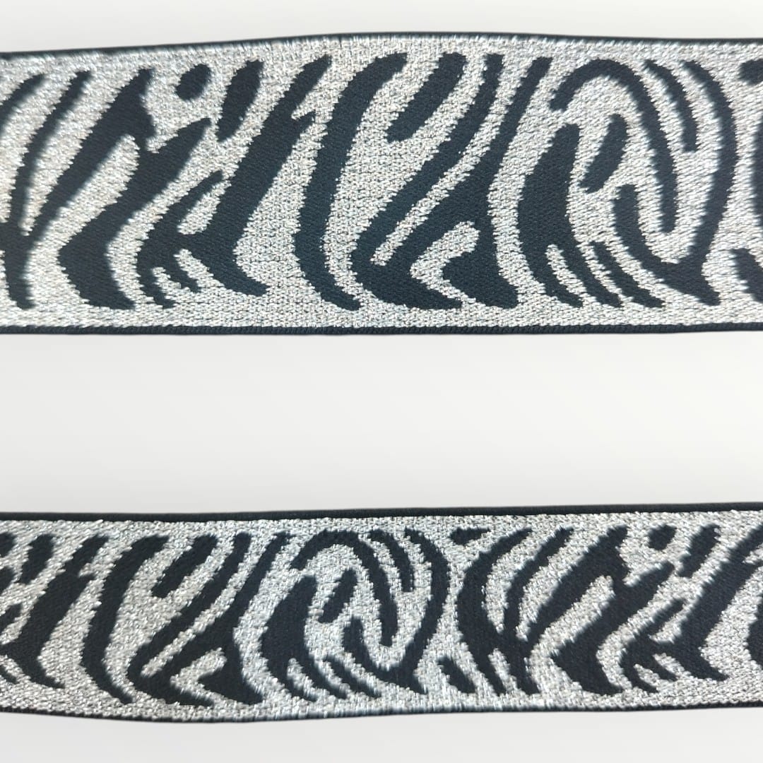 Fancy Elastic - Zebra Print Lurex - Black/Silver Lurex - (40mm) and (25mm)