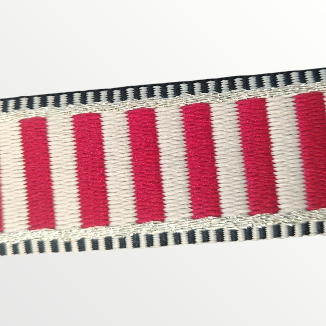Fancy Webbing - 38mm - Striped Design - Tan/Red/Hint of Gold