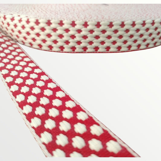 Fancy Webbing - 38mm - Spotted Clover Design - Cream/Red