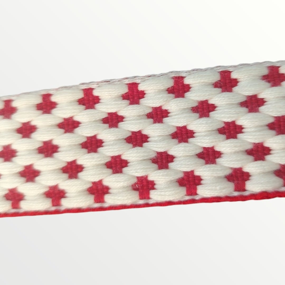 Fancy Webbing - 38mm - Spotted Clover Design - Cream/Red