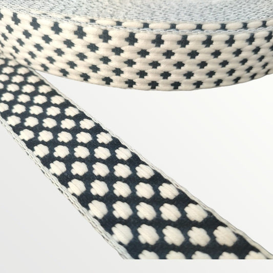 Fancy Webbing - 38mm - Spotted Clover Design - Cream/Black