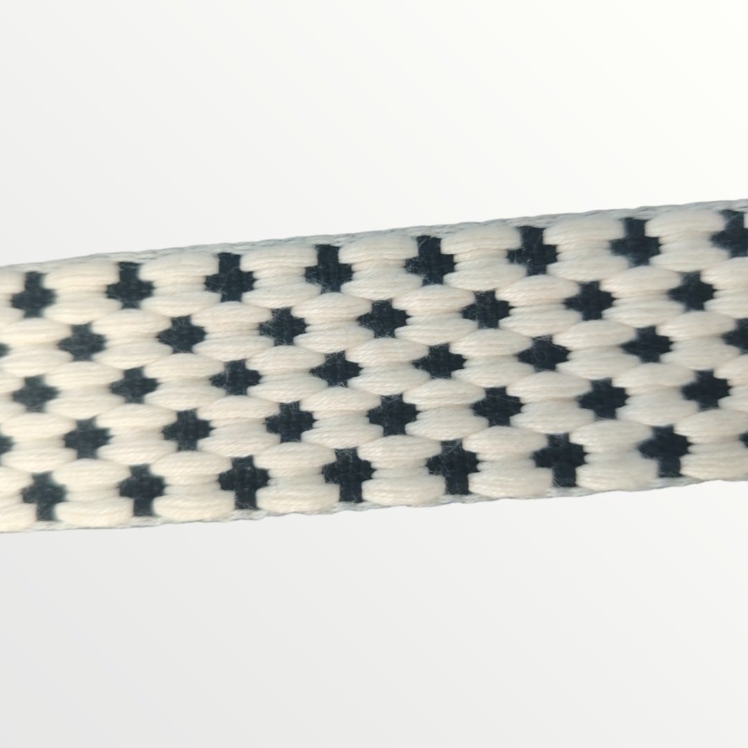 Fancy Webbing - 38mm - Spotted Clover Design - Cream/Black