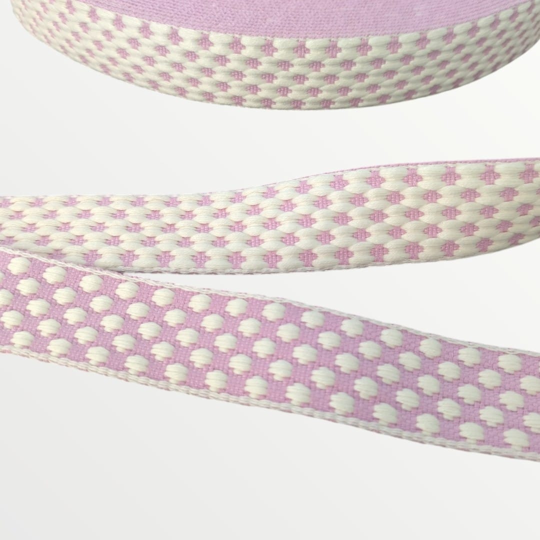 Fancy Webbing - 38mm - Spotted Clover Design - Cream/Pink