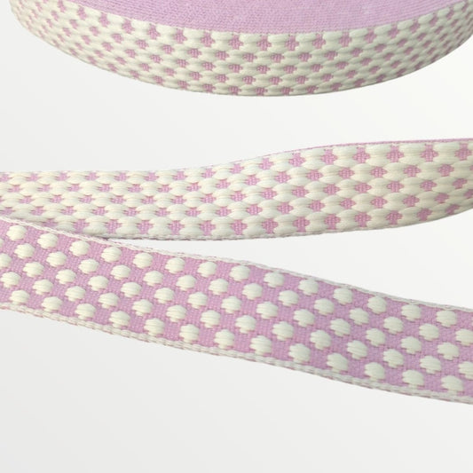 Fancy Webbing - 38mm - Spotted Clover Design - Cream/Pink