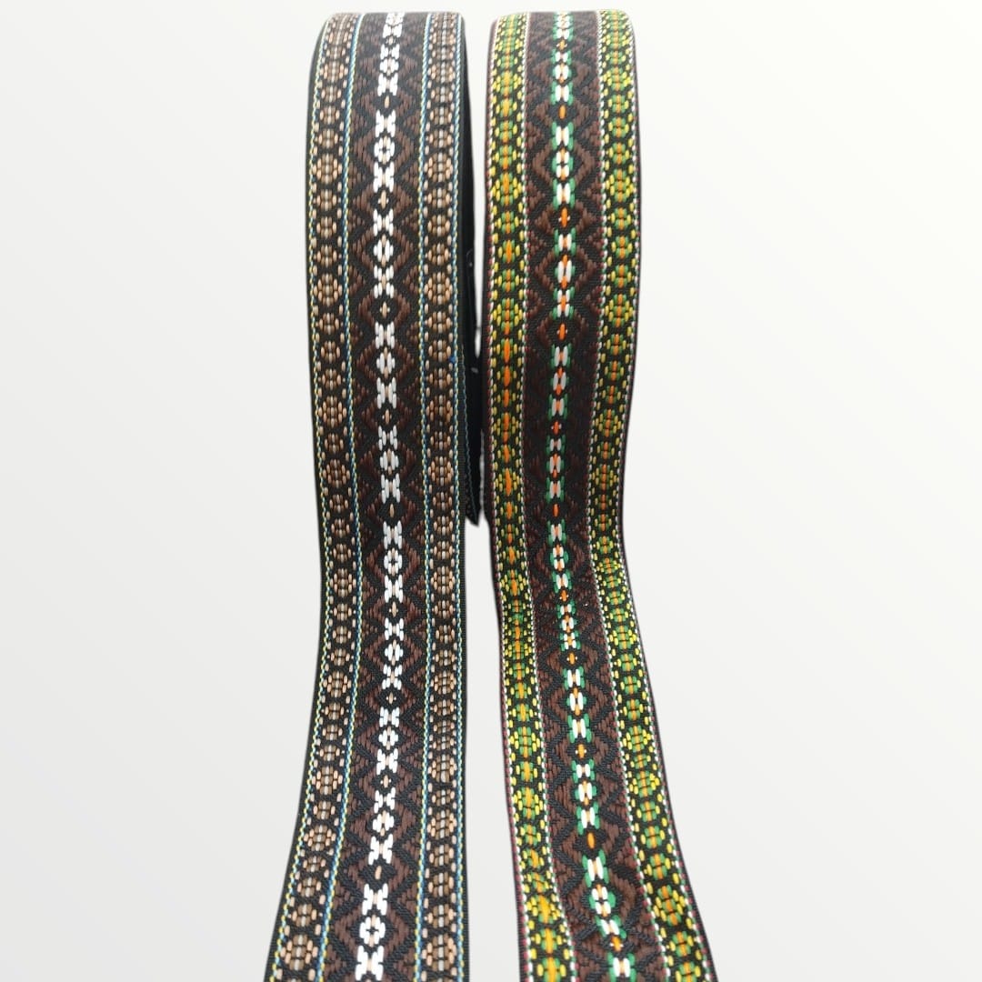 5cm Embroidered Tape - 2 Colourways - Black/Blue/Yellow/Brown/Tan/White & Black/Green/Red/Yellow/Orange/White