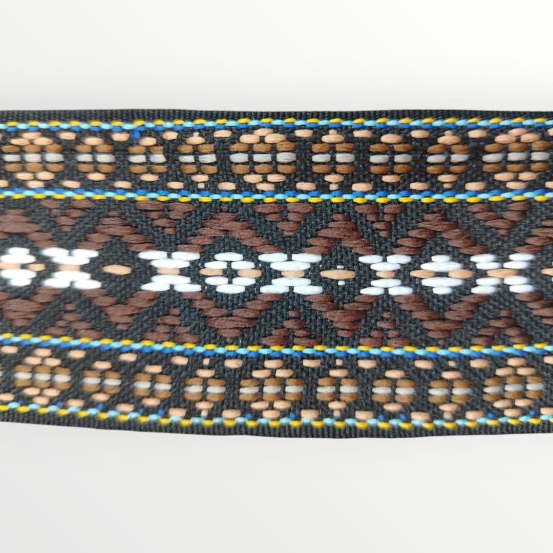 5cm Embroidered Tape - 2 Colourways - Black/Blue/Yellow/Brown/Tan/White & Black/Green/Red/Yellow/Orange/White