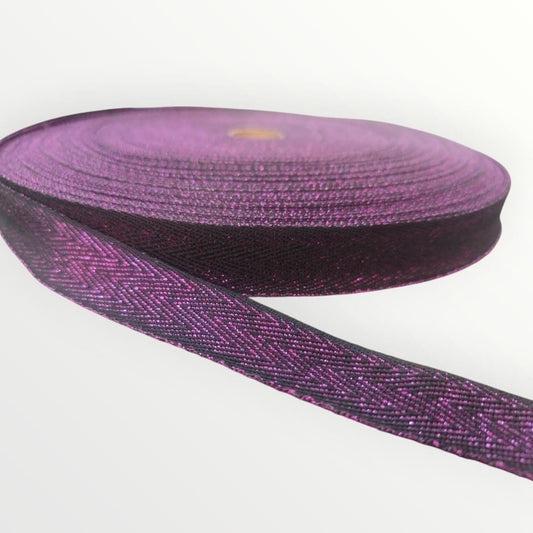 2cm Lurex TwillTape - Black/Cerise Lurex (SOLD PER METRE)
