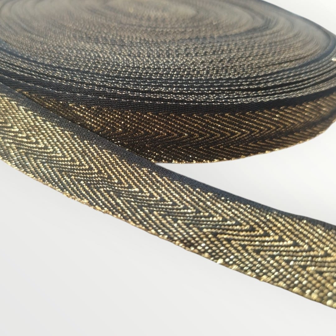 2cm Lurex Twill Tape - Black/Gold Lurex (SOLD PER METRE)