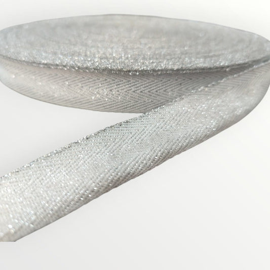 2cm Lurex Twill Tape - White/Silver Lurex (SOLD PER METRE)