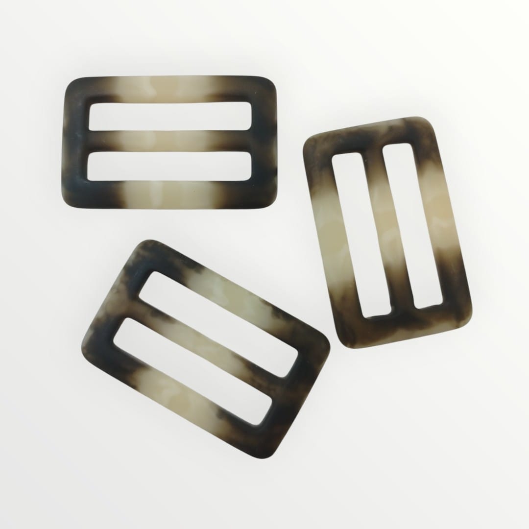4.5cm Inner Rectangular Tortoise Shell Buckle - Dark Brown/Ivory (Matte Finish)