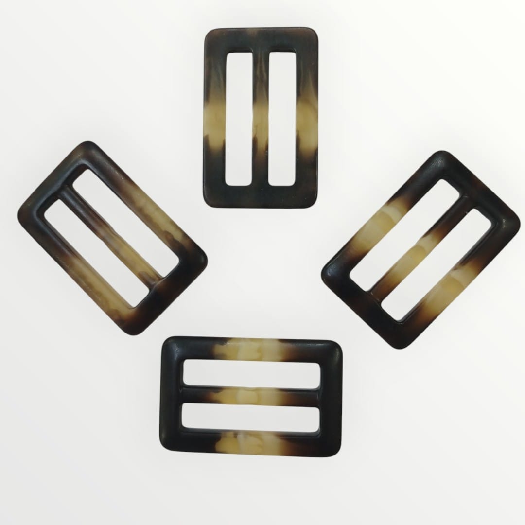 Rectangular Tortoise Shell Buckle - 4.5cm Inner - Dark Brown/Cream (Matte Finish)