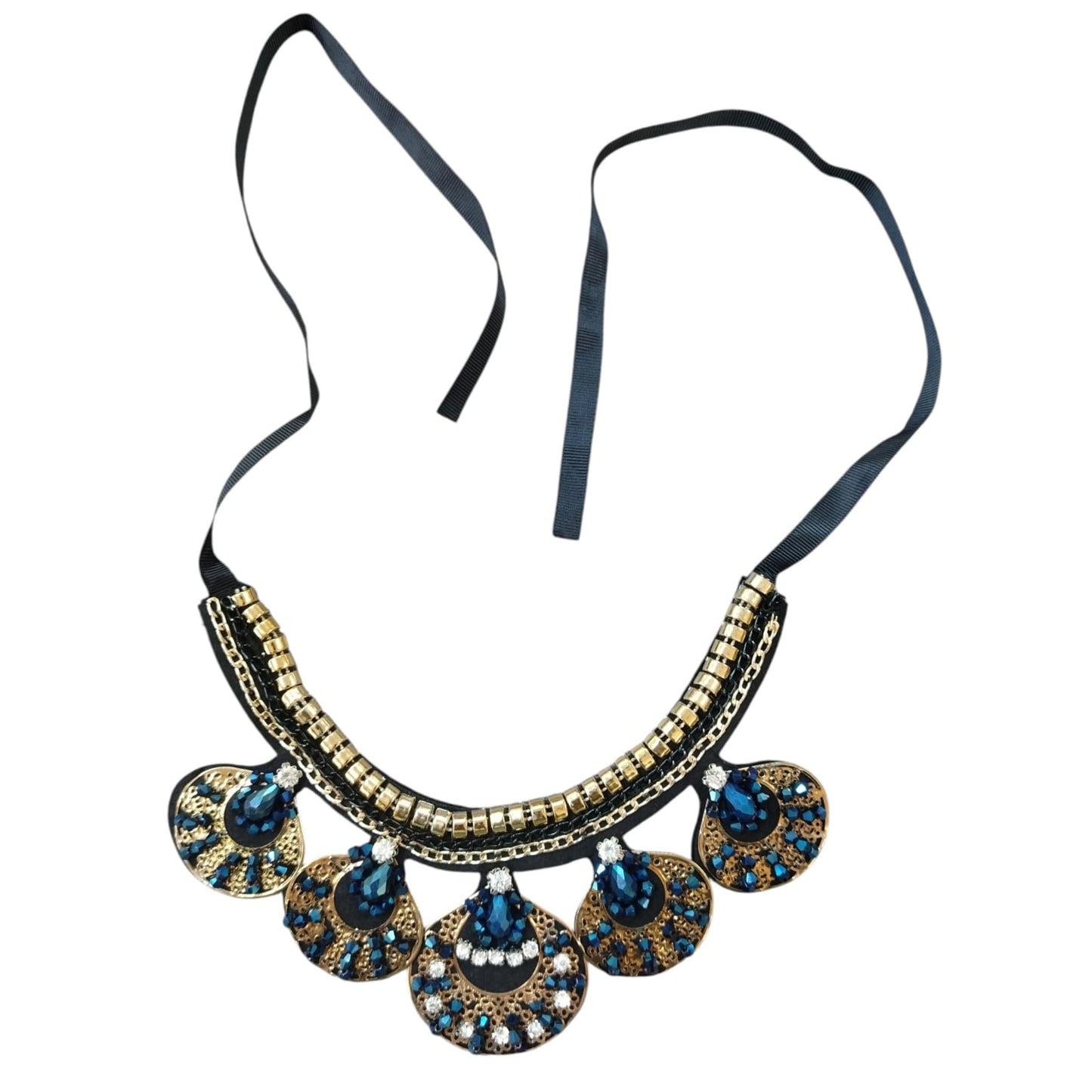 Diamante Claw Neck Piece -  2 Colourways - (Black/Gold) + (Blue/Gold)