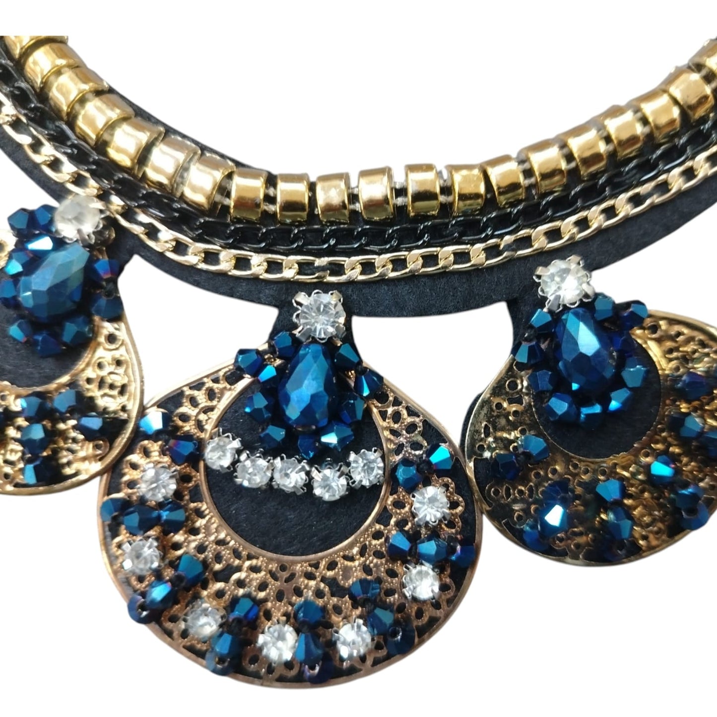 Diamante Claw Neck Piece -  2 Colourways - (Black/Gold) + (Blue/Gold)