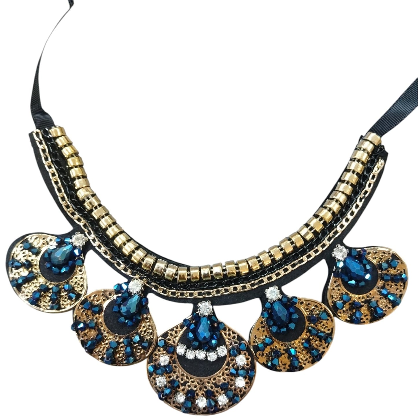 Diamante Claw Neck Piece -  2 Colourways - (Black/Gold) + (Blue/Gold)
