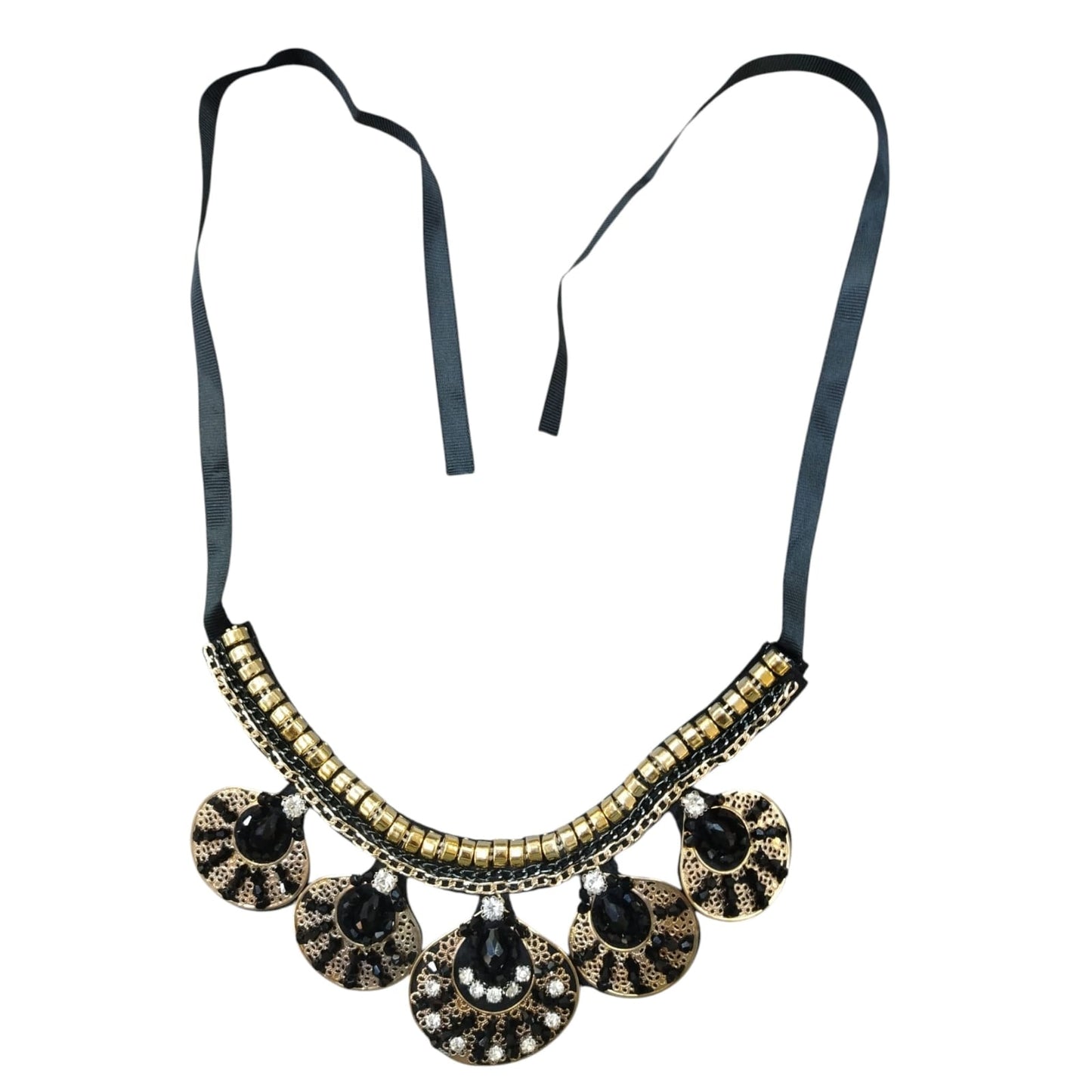 Diamante Claw Neck Piece -  2 Colourways - (Black/Gold) + (Blue/Gold)