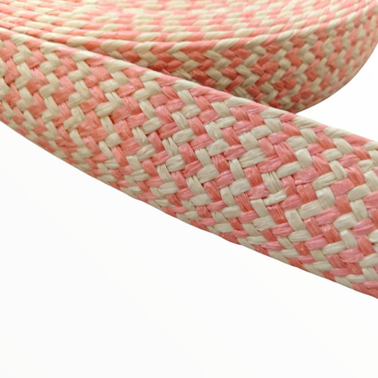 Raffia Weave - 5cm - Pink/Cream (SOLD PER METRE & ROLL)