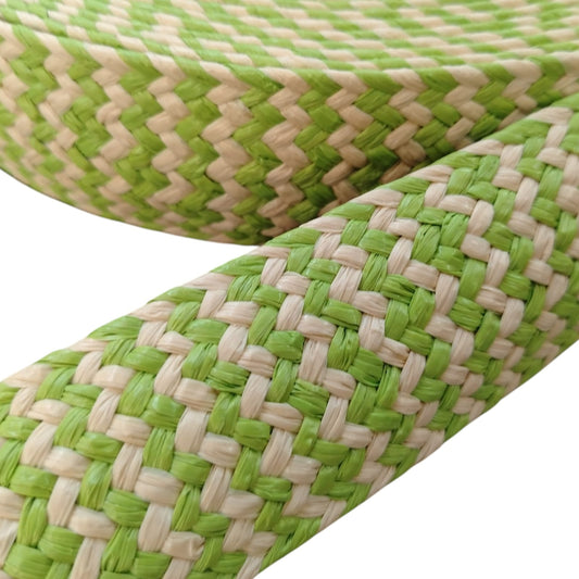 Raffia Weave - 5cm - Lime/Cream (SOLD PER METRE & ROLL)