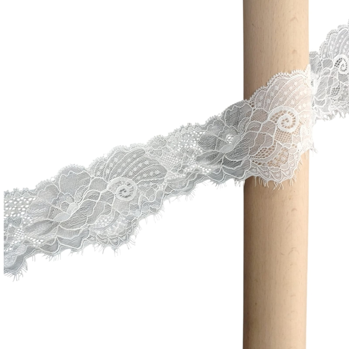 Stretch Lace - 7.5cm - White (SOLD PER METRE)