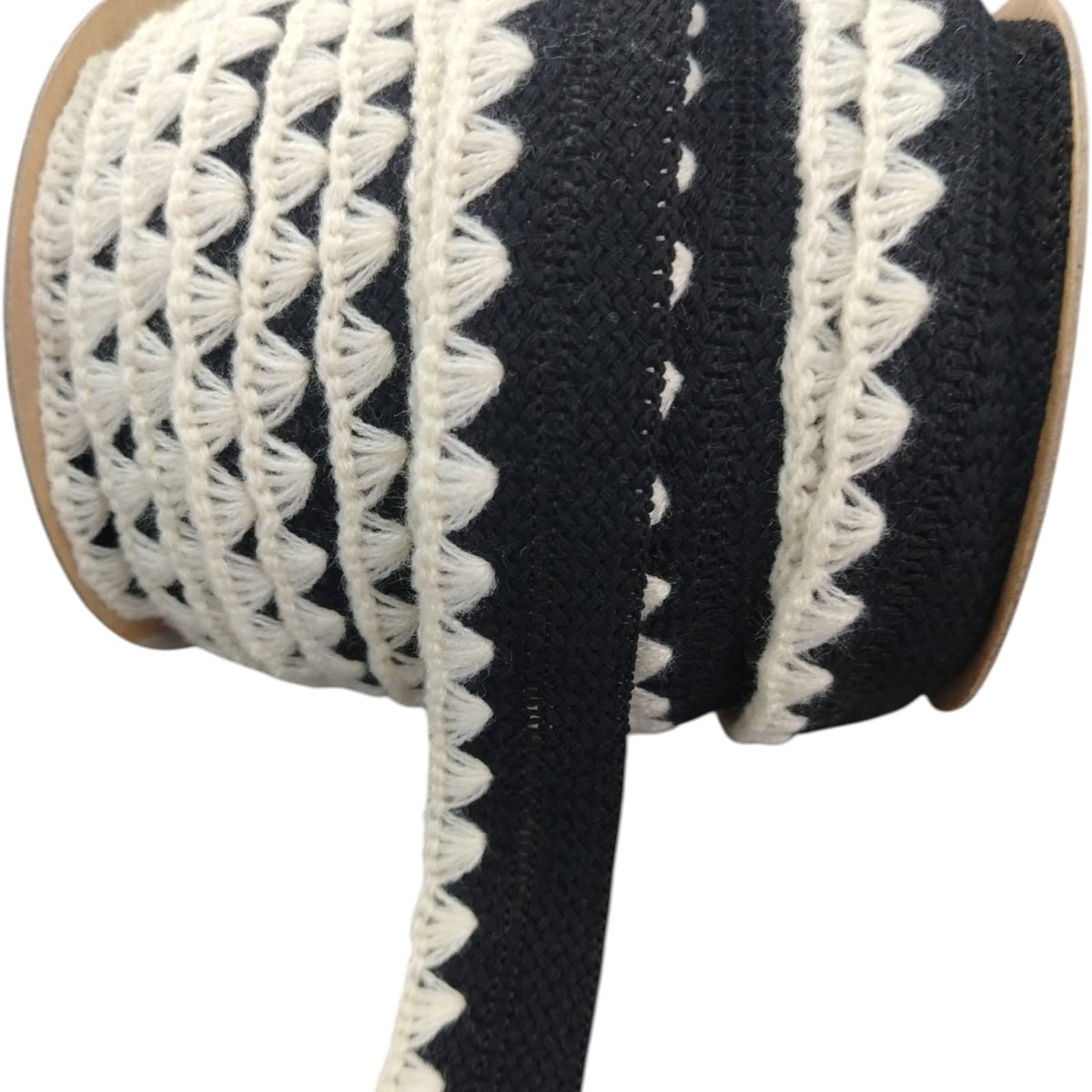 Knitted Tape - 3.2cm - Black/Natural (SOLD PER METRE)