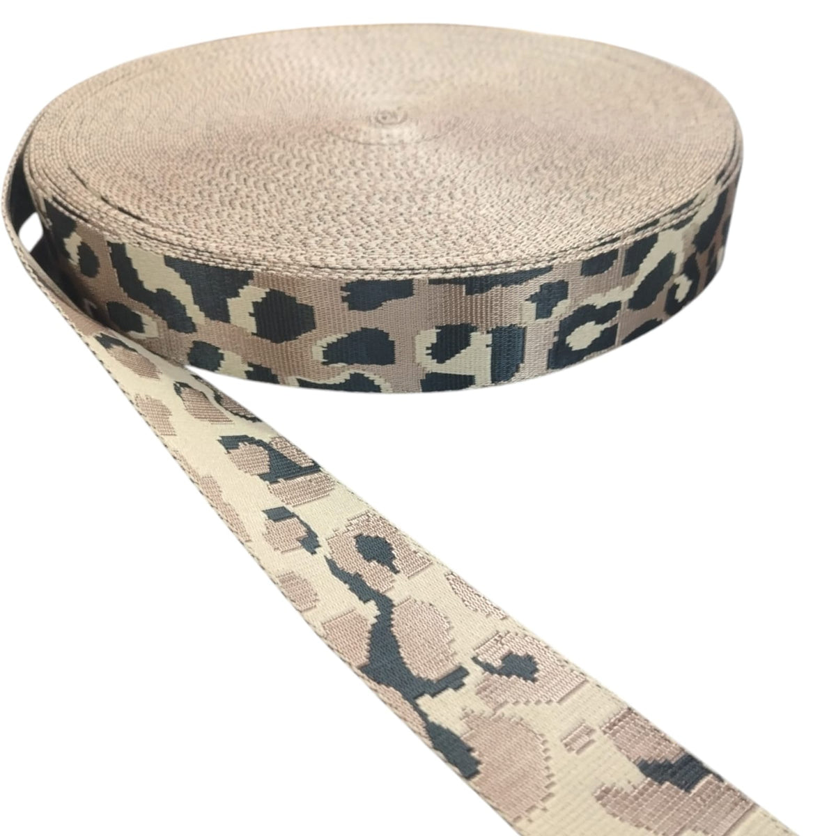 Fancy Webbing - 38mm - Leopard Print - Tan/Light Brown/Black (SOLD PER METRE)