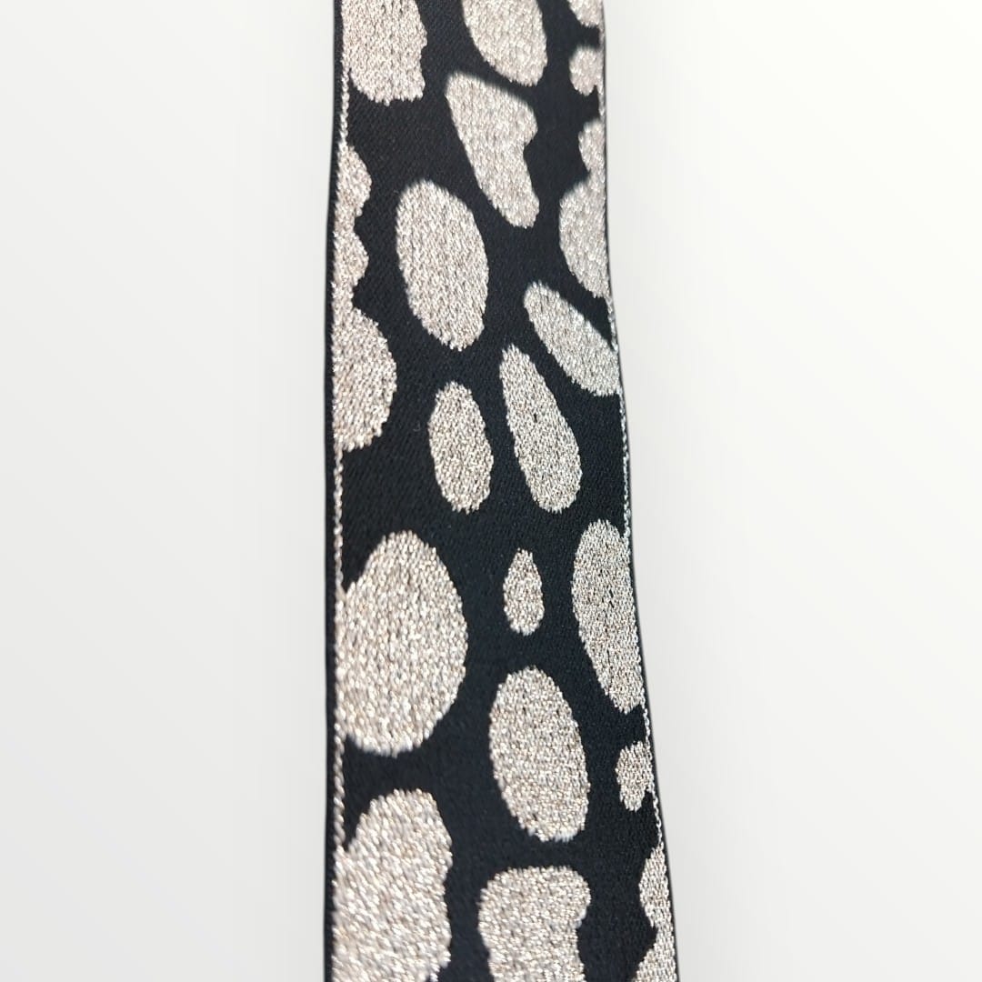 Fancy Elastic - Lurex Leopard Print - (40mm) - Black/Gold Lurex