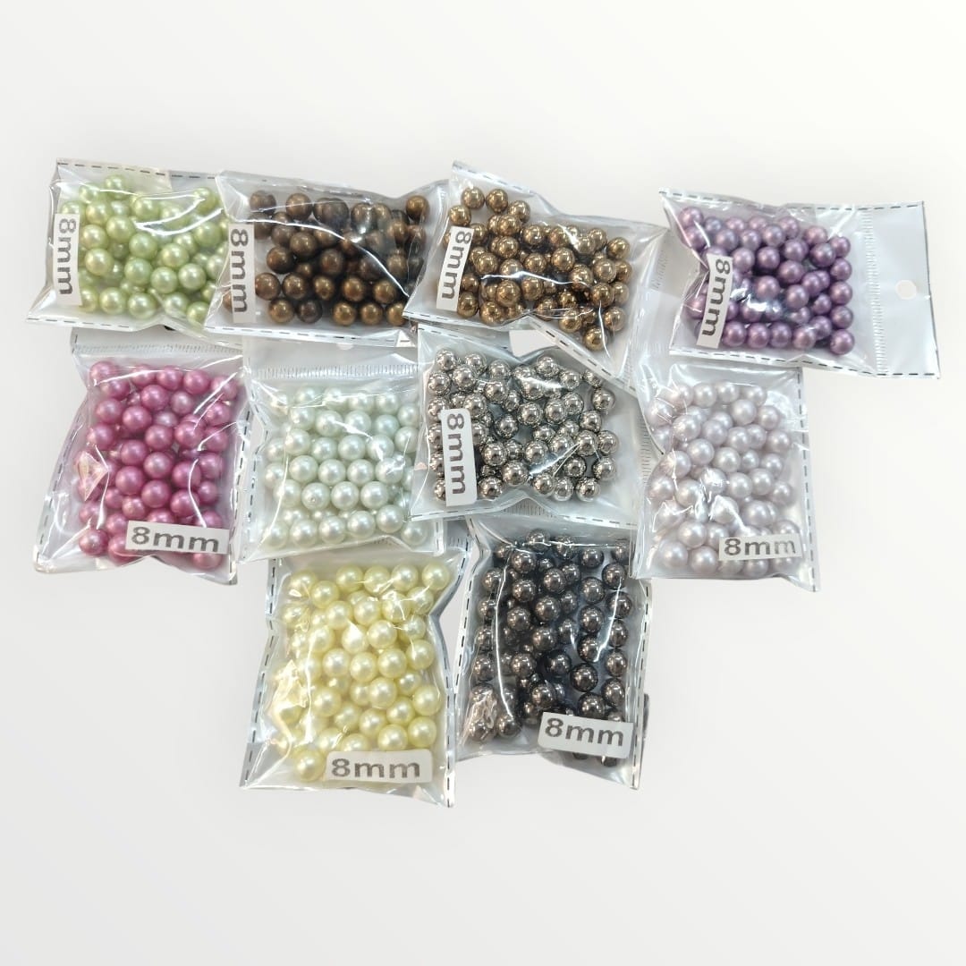 Machine Pearls (Pearl Machine Compatible) (6mm)(8mm)(10mm) Assorted Colours (SOLD IN PACKS OF 50 PEARLS with 50 PINS)