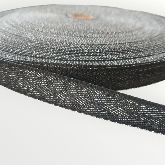2cm Lurex Twill Tape - Black/Silver Lurex (SOLD PER METRE)