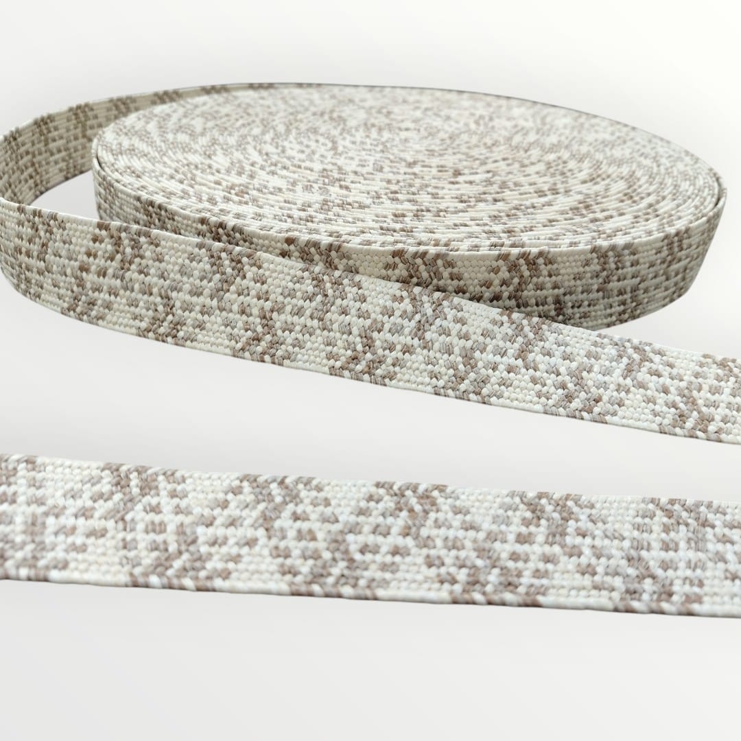 4cm Hessian Elastic - Cream/Caramel Brown (SOLD PER METRE & PER ROLL)
