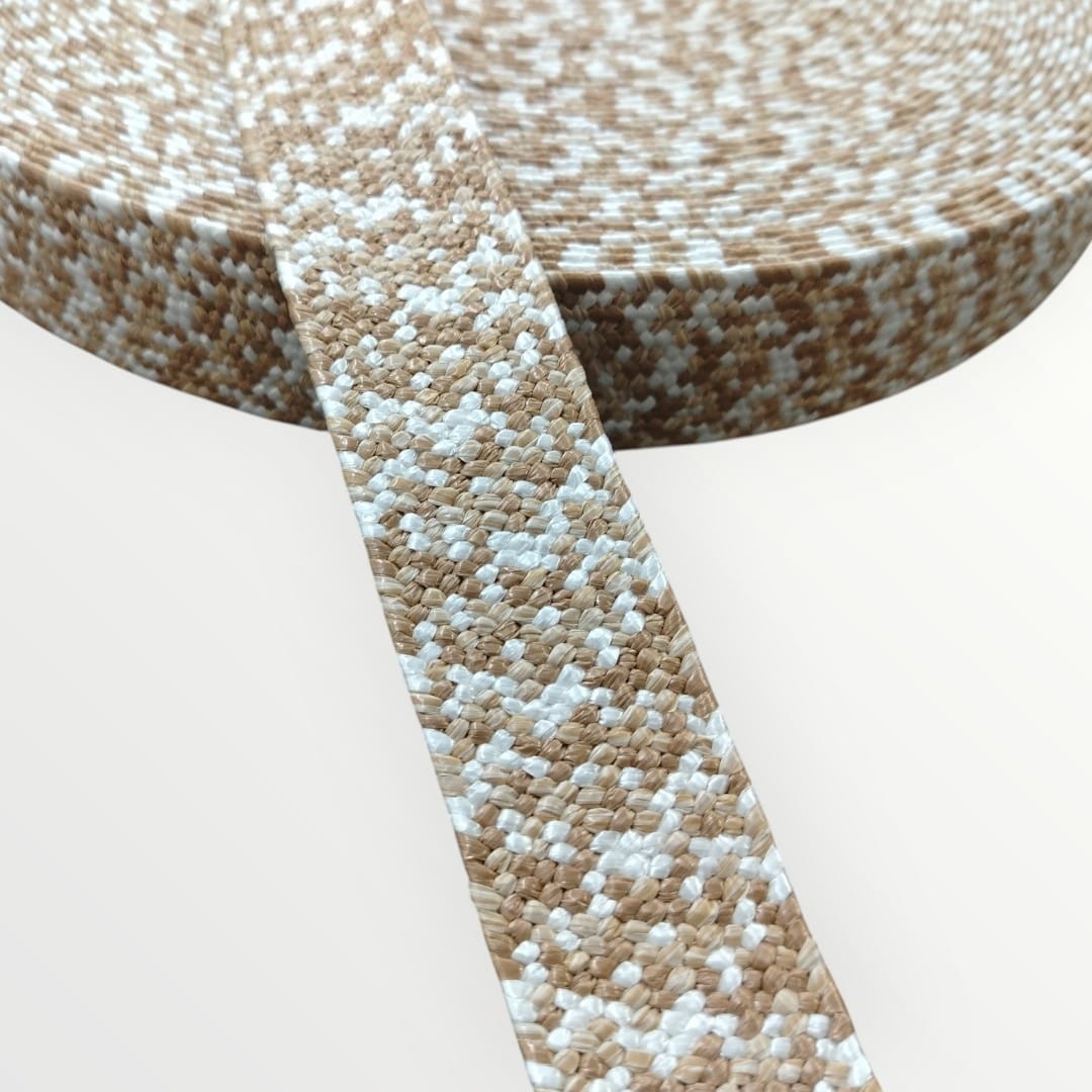 4cm Hessian Elastic - Light Brown/White (SOLD PER METRE & PER ROLL)