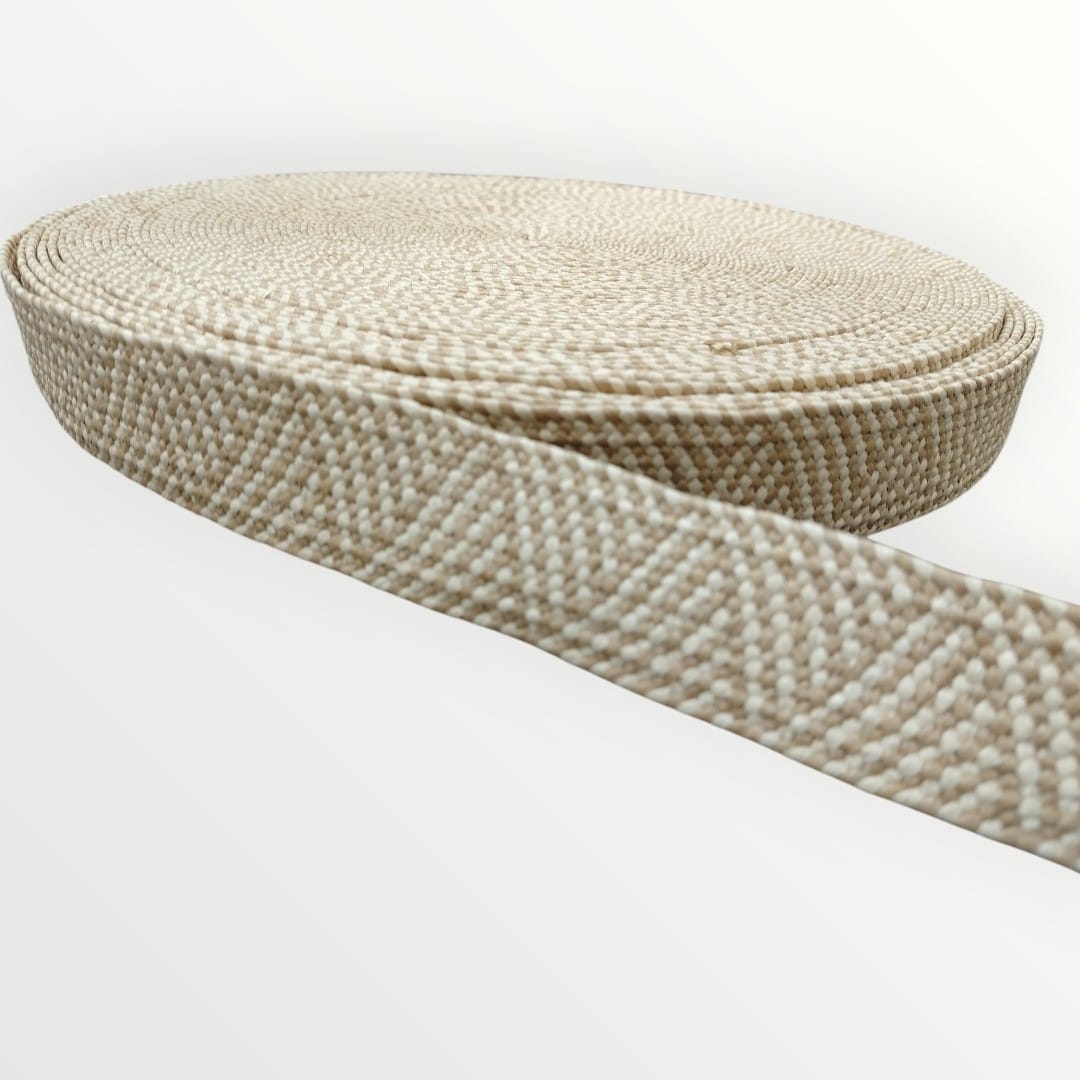 4cm Hessian Elastic - Cream/Salted Caramel Brown (SOLD PER METRE AND PER ROLL)