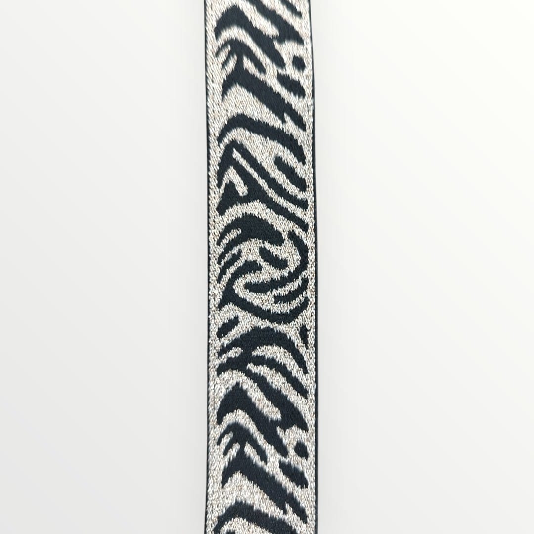 Fancy Elastic - (25mm) - Zebra Print Lurex - Black/Gold Lurex