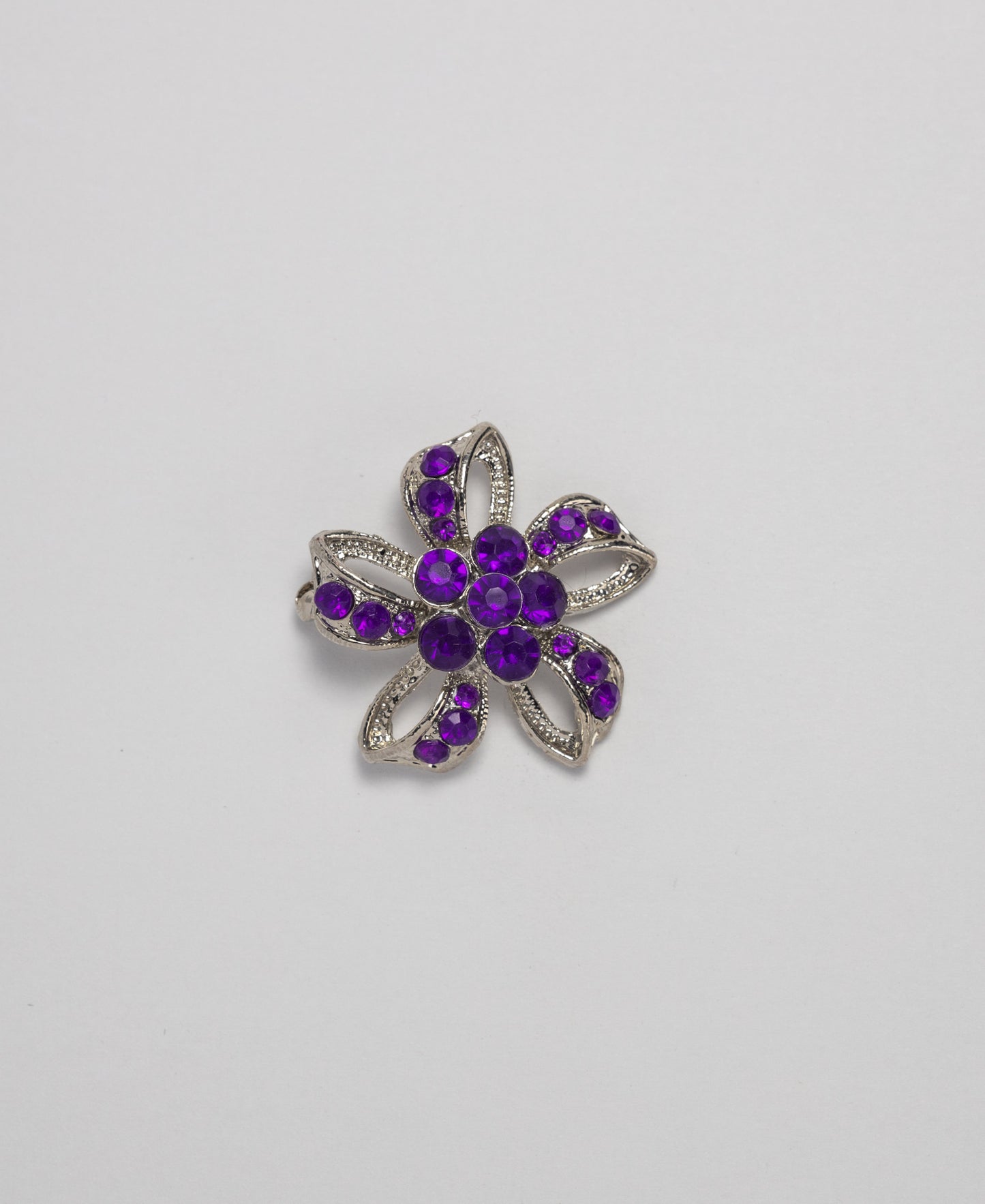 Rhinestone Curve Flower Brooch - Purple