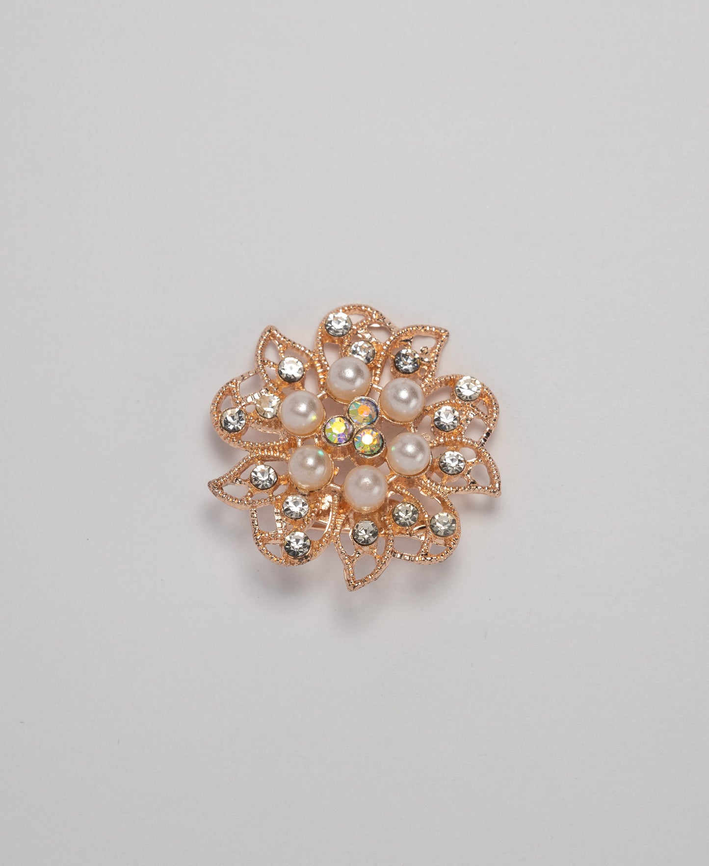 Rhinestone Pearl and Flower Brooch - Rose Gold 4