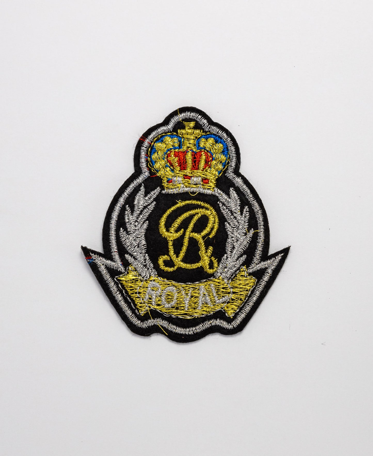 Sew on Motif - Black/Silver/Gold "R" Royal Badge