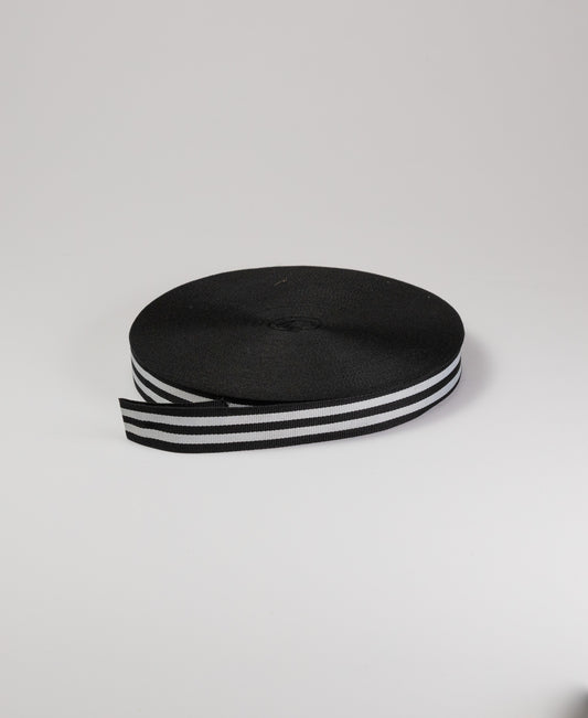 Striped Grosgrain Tape - Black/White (Triple Striped) (25MM)