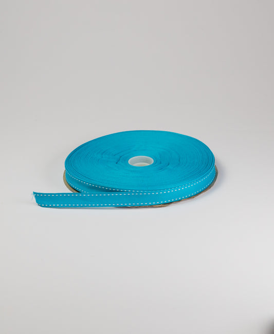 Saddle and Stich Grosgrain Tape -  Aqua (15MM) (SOLD PER METER & ROLL)