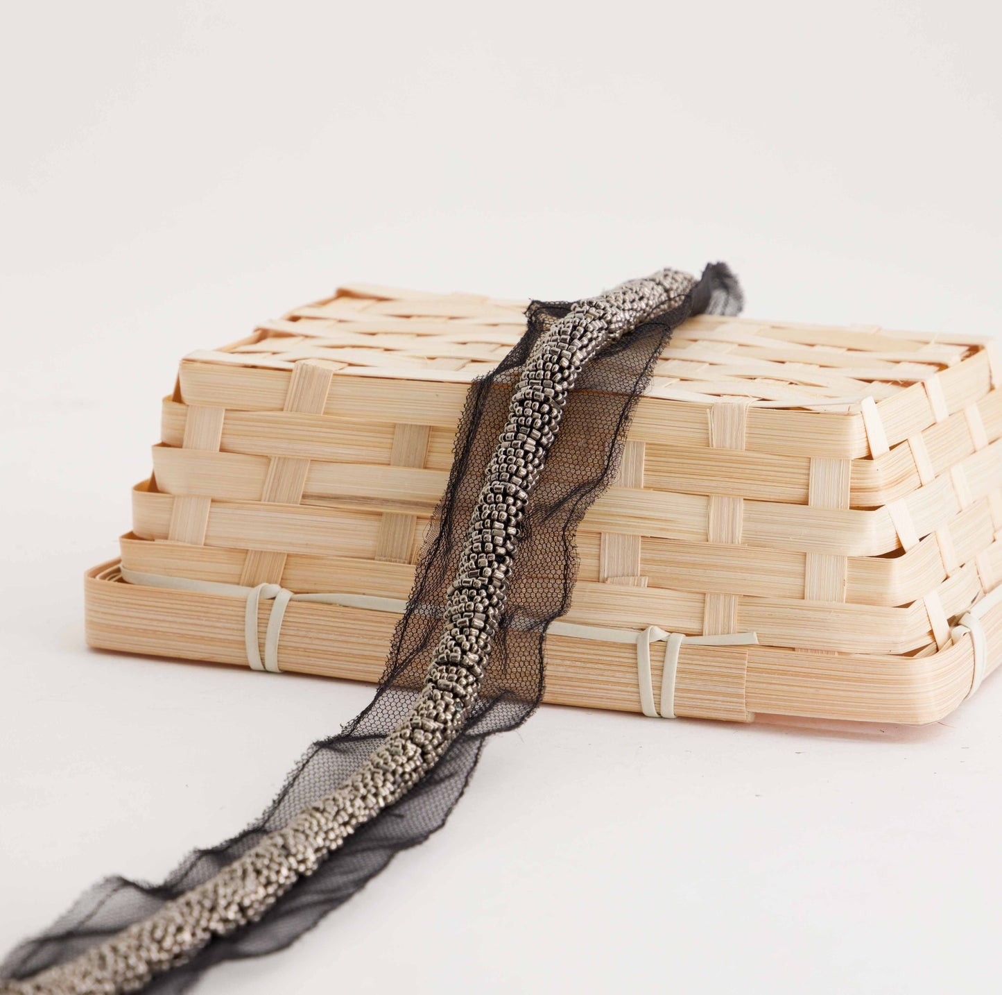 Fancy Beaded Braid on Mesh (SOLD PER METER)