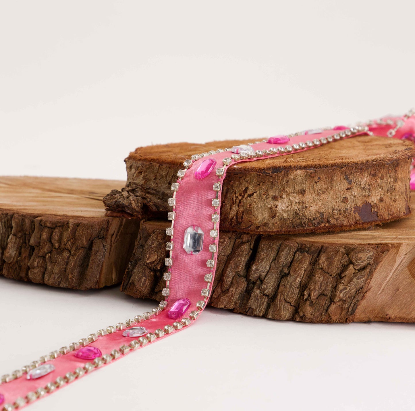 Satin Ribbon with Acrylic Beads & Stones Braid (SOLD PER METER)