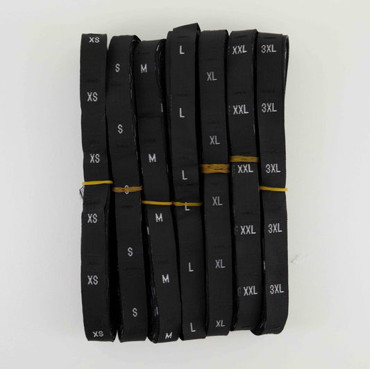 Woven Size Tags Black (from size: XS to size: 3XL)